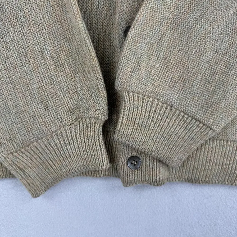 Vintage Brent Sweater Mens Large Beige Acrylic V Neck Knit Cardigan Zefkrome 60s